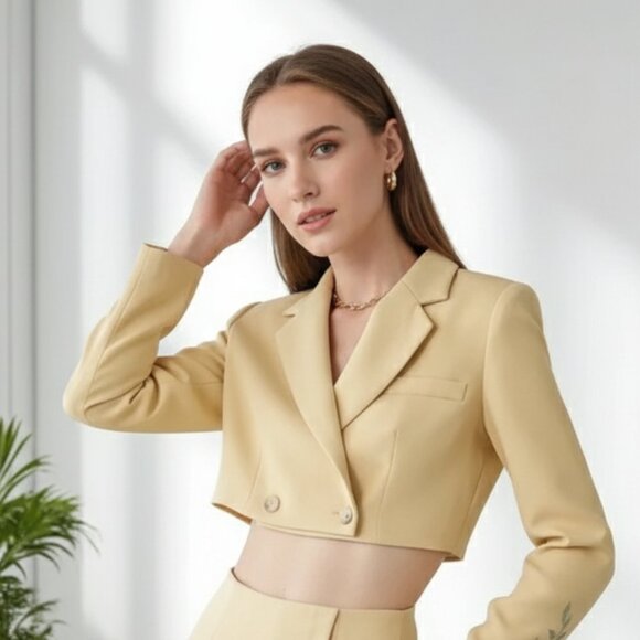 NWT J.ING Jing Yellow Long Sleeve Crop Blazer Jacket Top - Picture 1 of 7